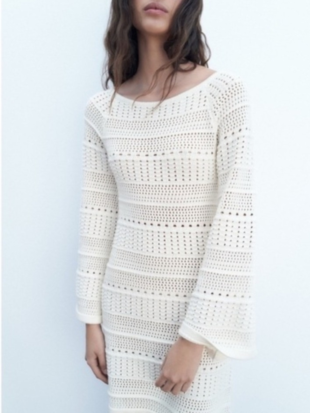 Zara Cream Open-Knit Swim Coverup Dress
